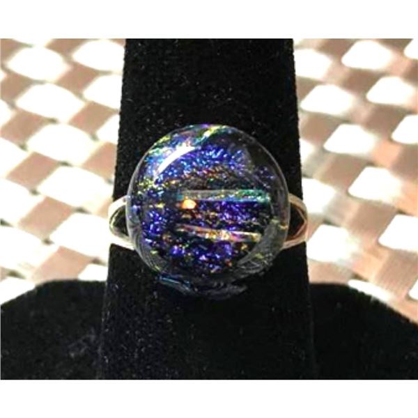 Artisan Made Dichroic Glass Sterling Silver Ring