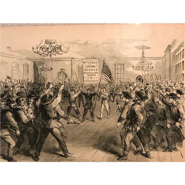 19thc Civil War Wood Engraving, Zouaves Soldiers, Tammany Hall