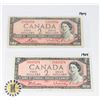 Image 1 : TWO CANADIAN 1954 TWO DOLLAR BANK NOTES