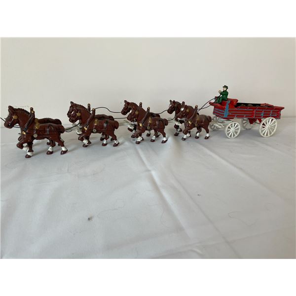 Cast Iron Budweiser Beer Wagon & 8 Horse Team
