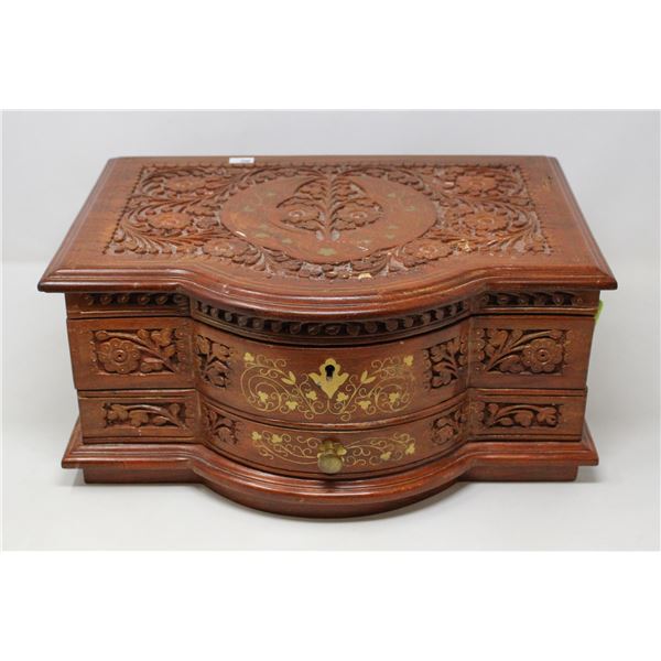 OLD MIDDLE EASTERN JEWELRY BOX WITH JEWELERY ETC.