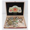 Image 1 : ESTATE WOOD BOX OF VARIOUS JEWELRY & COINS ETC.