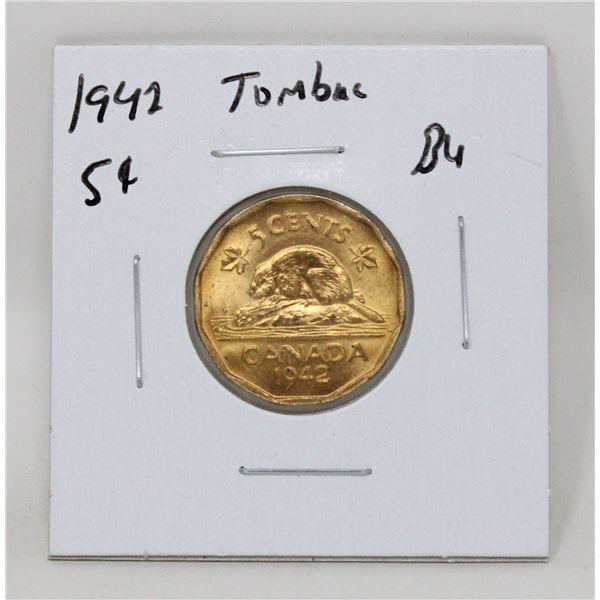 1942 WWII CANADA BEAVER TOMBAC NICKEL