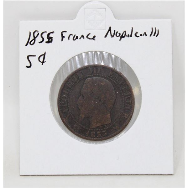 1855 FRANCE NAPOLEON III 5 CENTIMES COIN