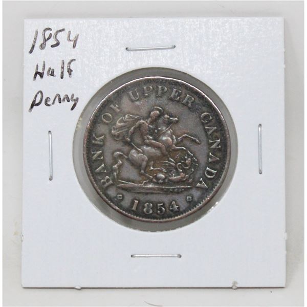 1854 BANK OF UPPER CANADA HALF PENNY TOKEN