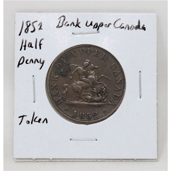 1852 BANK OF UPPER CANADA HALF PENNY TOKEN
