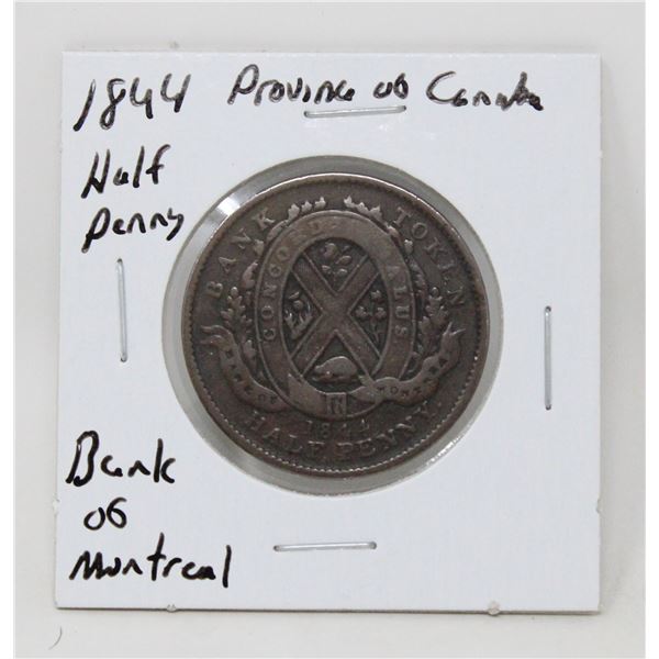 1844 BANK OF MONTREAL HALF PENNY TOKEN