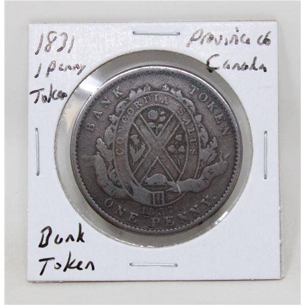 1831 PROVINCE OF CANADA LARGE ONE PENNY TOKEN