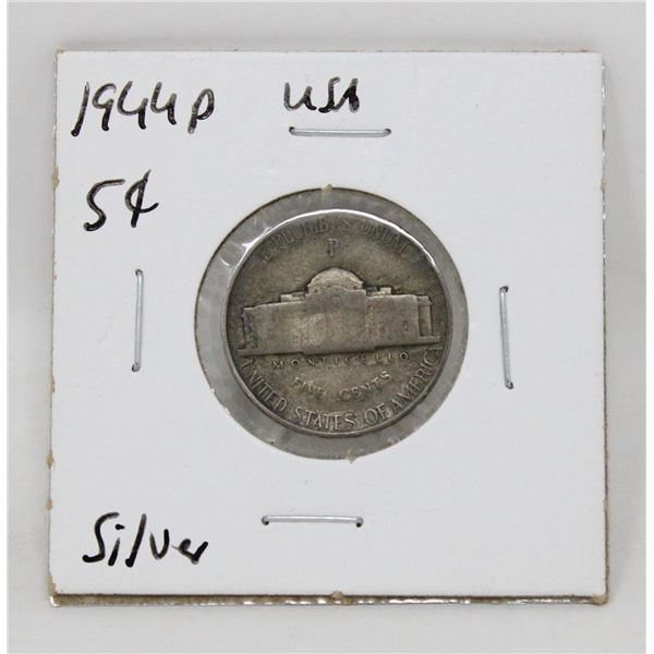 1944 P SILVER USA 5 CENTS COINS, CIRCULATED