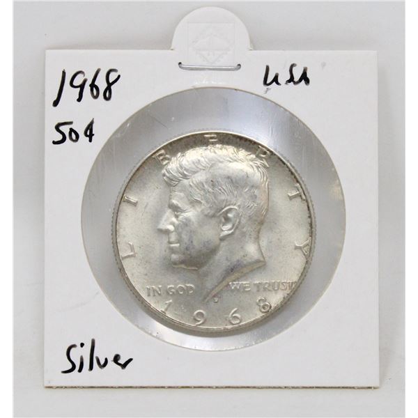 1968 SILVER USA KENNEDY HALF DOLLAR COIN