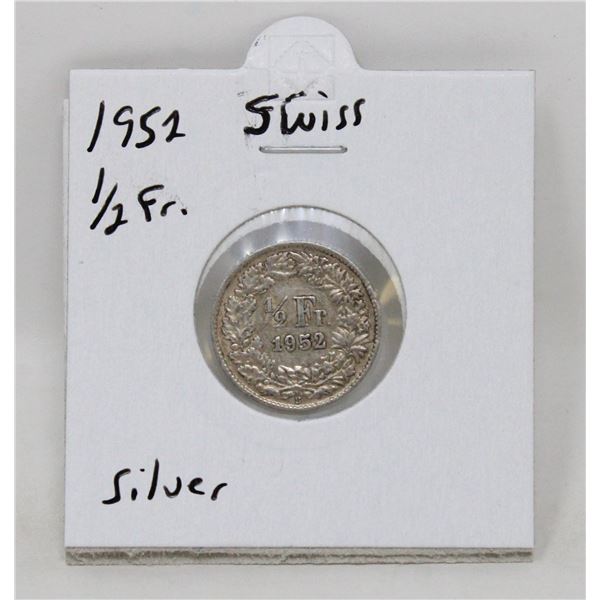 1952 SILVER SWITZERLAND 1/2 FRANC COIN