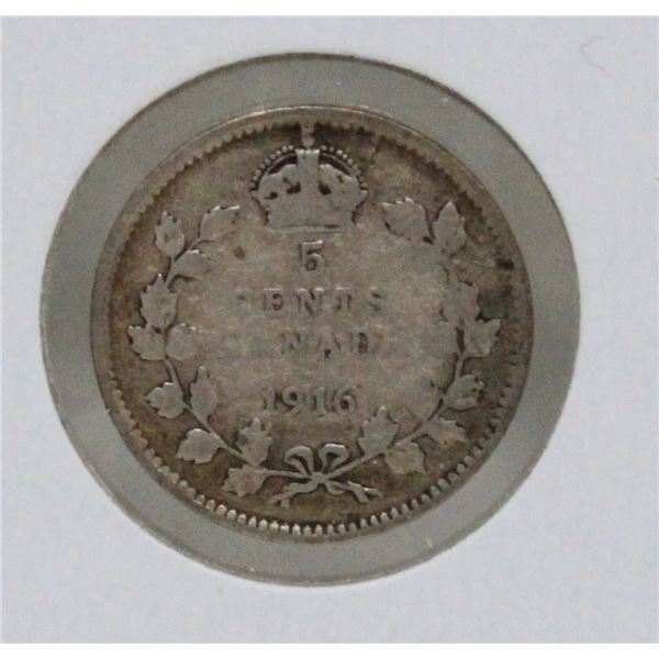 1916 SILVER CANADA 5 CENTS COIN