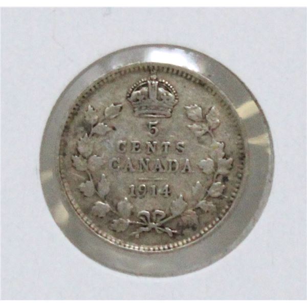 1914 SILVER CANADA 5 CENTS COIN