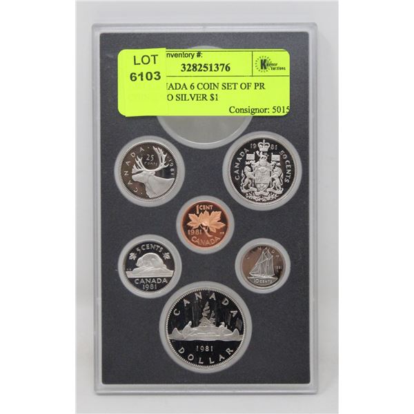 1981 CANADA 6 COIN SET OF PR COINS, NO SILVER $1