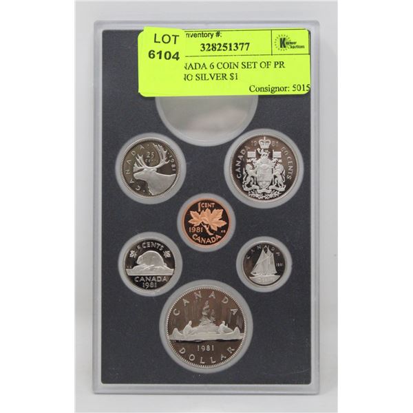 1981 CANADA 6 COIN SET OF PR COINS, NO SILVER $1