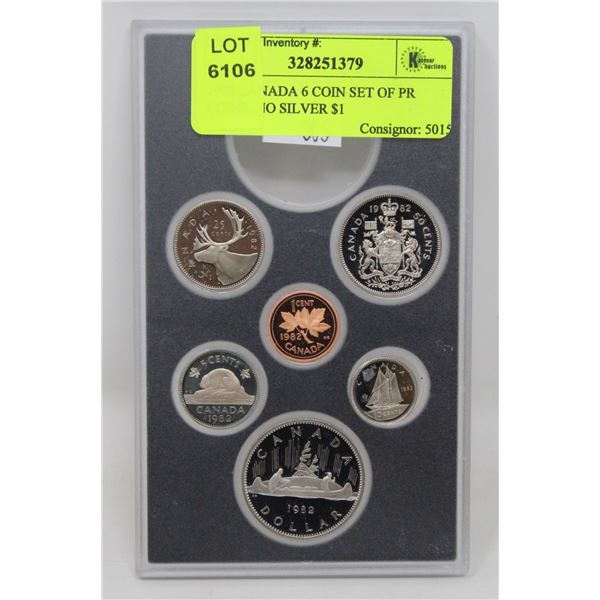 1982 CANADA 6 COIN SET OF PR COINS, NO SILVER $1