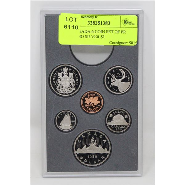 1986 CANADA 6 COIN SET OF PR COINS, NO SILVER $1