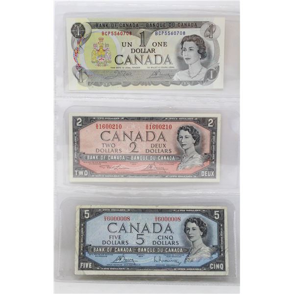 1974-1973 $1, $2 & $5 DOLLAR CANADA BANK NOTES