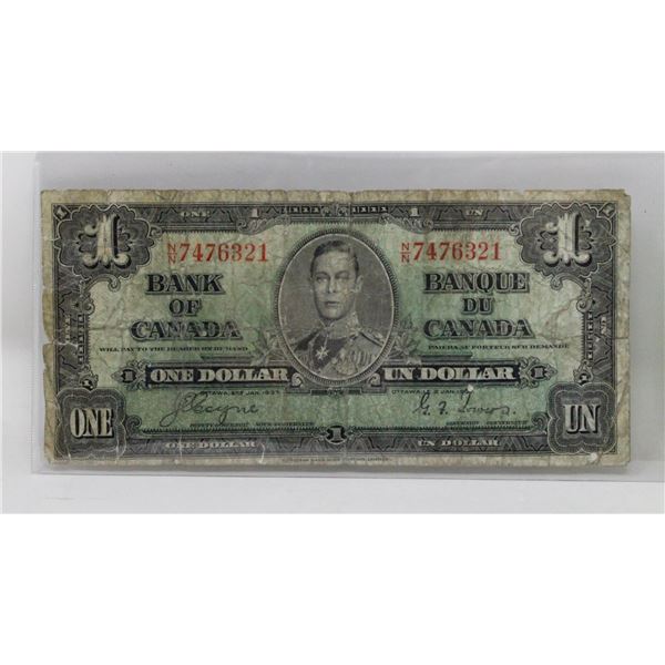 1937 BANK OF CANADA $1 DOLLAR NOTE, CIRCULATED