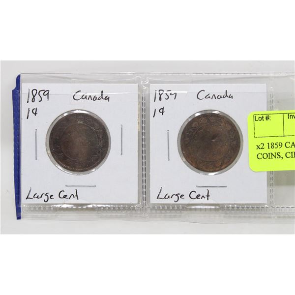 x2 1859 CANADA LARGE 1 CENTS COINS, CIRCULATED