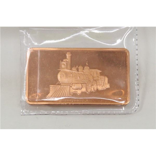 1 TROY OZ .999 PURE COPPER TRAIN ART BAR BULLION