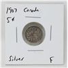 Image 1 : 1907 SILVER CANADA 5 CENTS COIN, FINE CONDITION