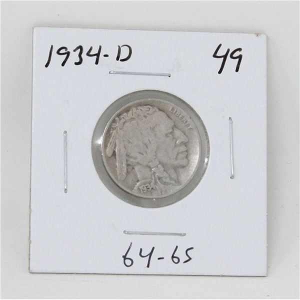 1934 D USA BUFFALO NICKEL COIN, CIRCULATED