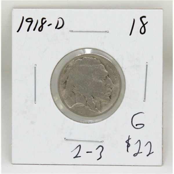 1918 D USA BUFFALO NICKEL COIN, CIRCULATED