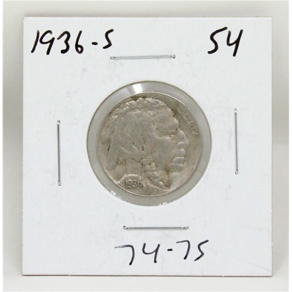1936 S USA BUFFALO NICKEL COIN, CIRCULATED