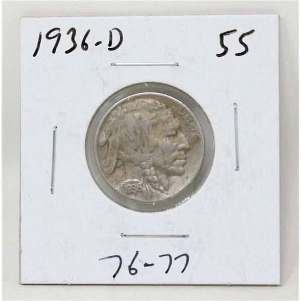 1936 D USA BUFFALO NICKEL COIN, CIRCULATED