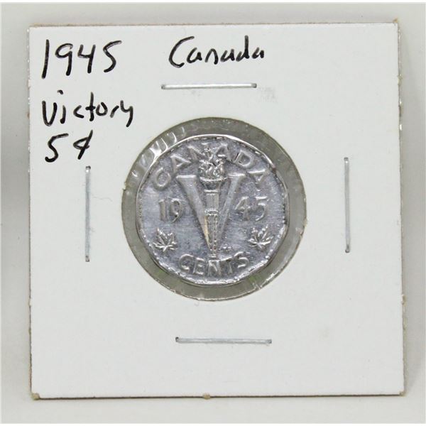 1945 WWII CANADA "V" FOR VICTORY 5 CENTS EF+