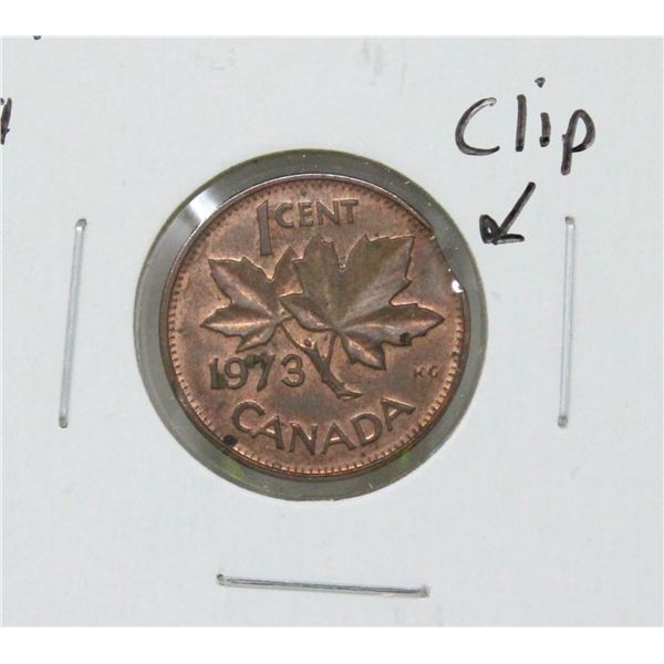 1973 CLIPPED RIM ERROR CANADA 1 CENT COIN