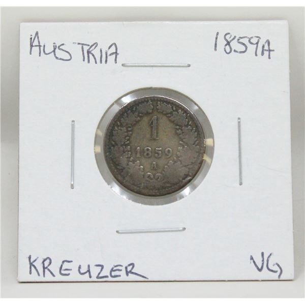 1859A SILVER AUSTRIA 1 KREUZER COIN