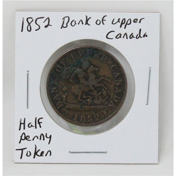 1852 BANK OF UPPER CANADA HALF PENNY TOKEN