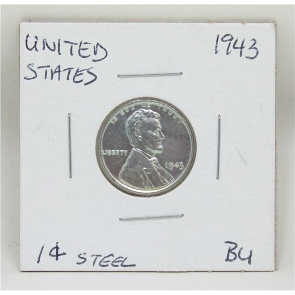 1943 WWII USA STEEL ONE CENT COIN, UNCIRCULATED