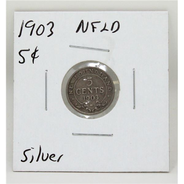 1903 SILVER NEWFOUNDLAND 5 CENTS COIN