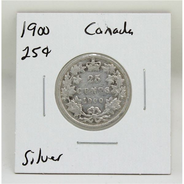 1900 SILVER CANADA 25 CENTS COIN