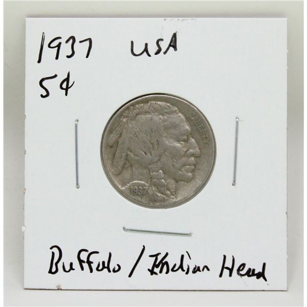 1937 USA BUFFALO NICKEL 5 CENTS COIN
