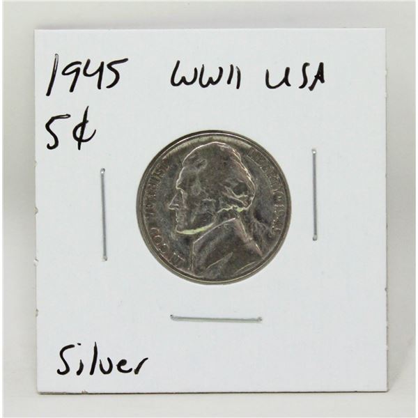 1945P WWII SILVER USA 5 CENTS COIN