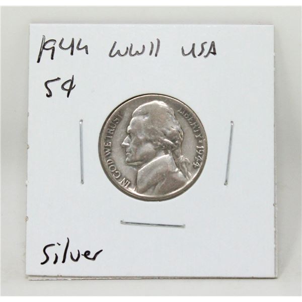 1944P WWII SILVER USA 5 CENTS COIN