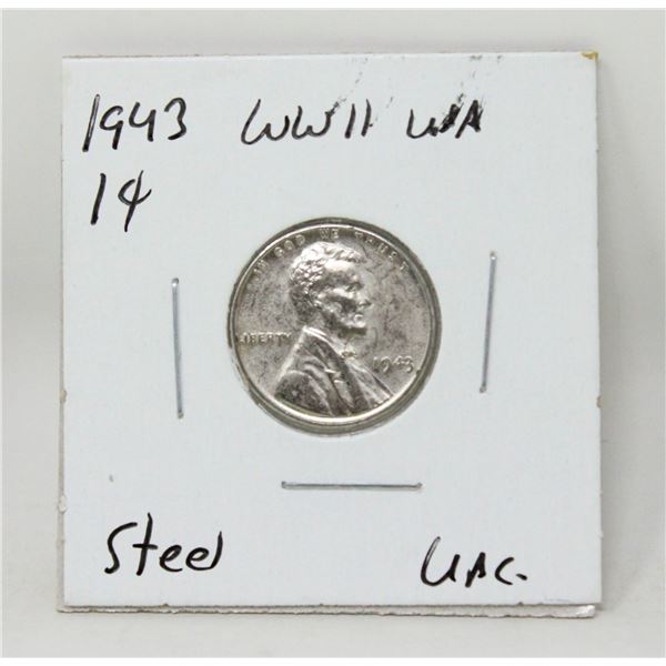 1943 WWII USA STEEL ONE CENT COIN, UNCIRCULATED