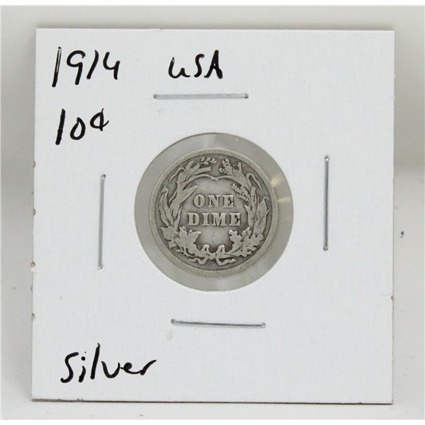 1914 SILVER USA ONE DIME COIN