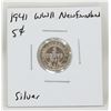 Image 1 : 1941 SILVER WWII NEWFOUNDLAND 5 CENTS COIN
