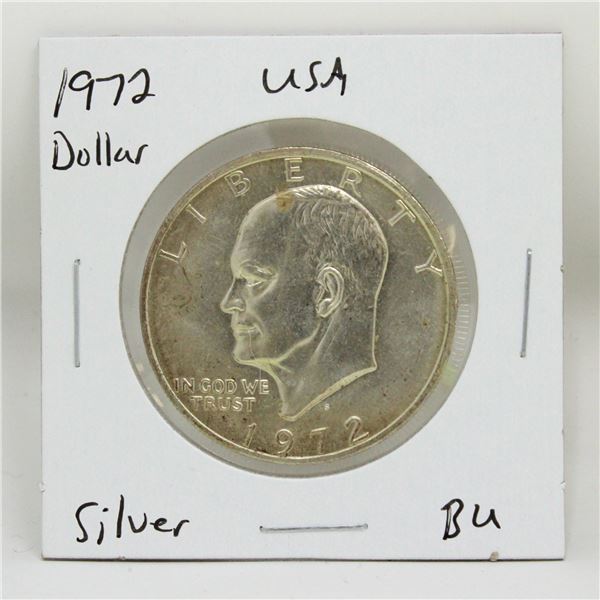 1972 SILVER USA $1 DOALLR COIN, BU