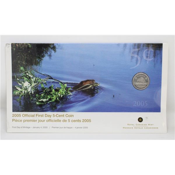 2005 CANADA OFFICIAL 1RST DAY ISSUE 1 CENT COIN