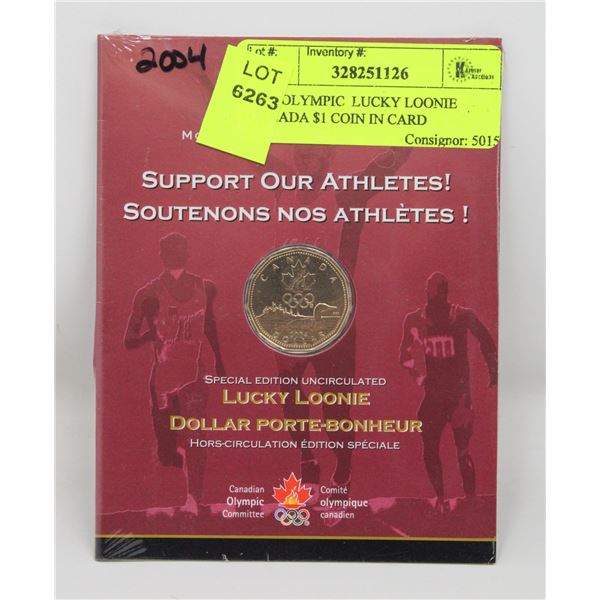 2004 OLYMPIC  LUCKY LOONIE CANADA $1 COIN IN CARD