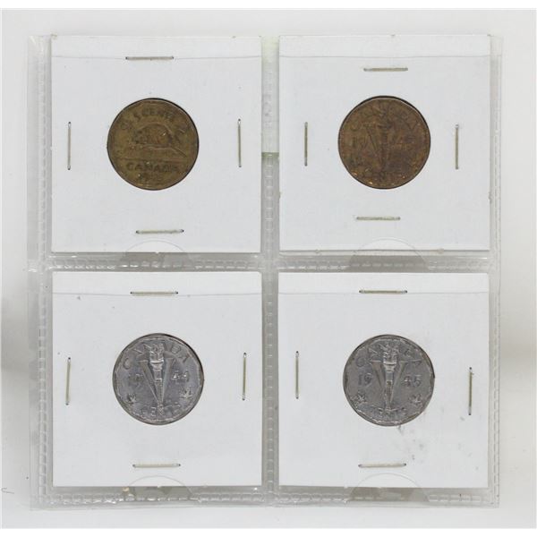 COMPOLETE SET OF 4 WWII CANADA VICTORY 5 CENTS