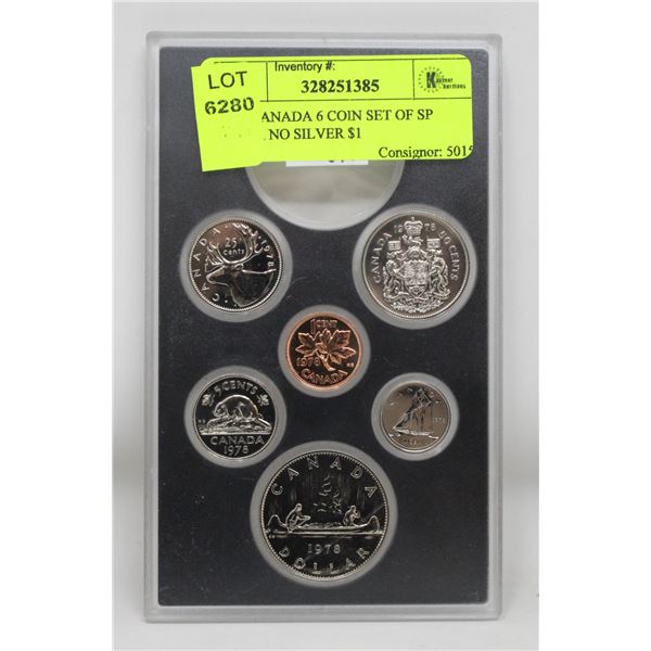 1978 CANADA 6 COIN SET OF SP COINS, NO SILVER $1