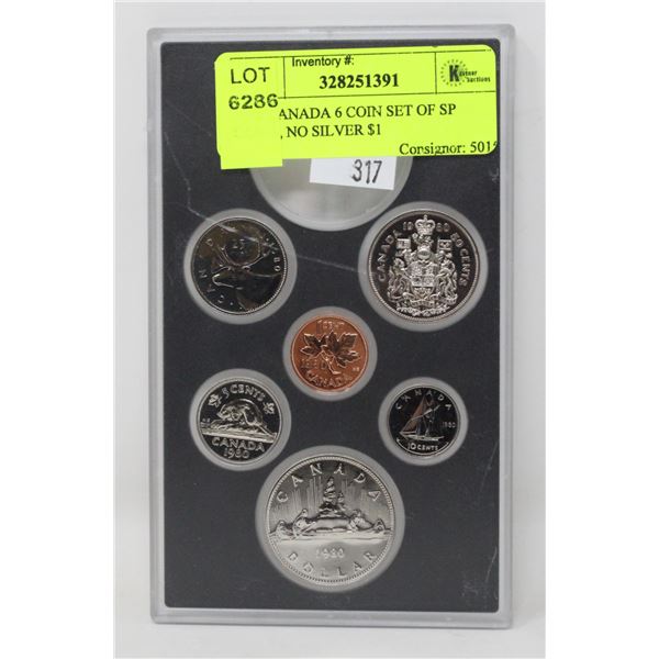 1980 CANADA 6 COIN SET OF SP COINS, NO SILVER $1