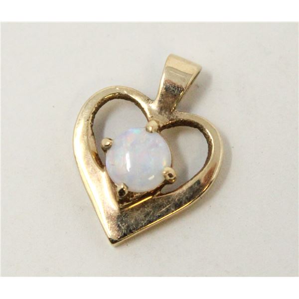 VINTAGE 10K GOLD STAMPED OPAL HEART PENDANT